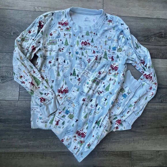 Pottery Barn Kids Pajama Set  Winter Ski Christmas Cotton Soft Cozy Snug Fit - Picture 1 of 8